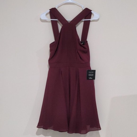Lulu's Forevermore Mini Skater Dress Burgundy size Small - Picture 2 of 11